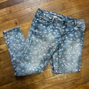 Floral Pattern Denim Pants